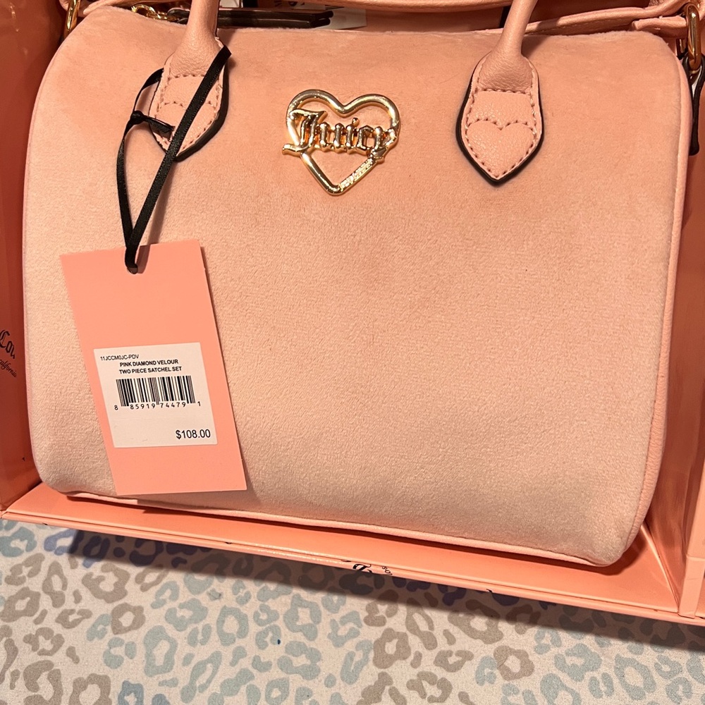 New Pink Juicy Couture Barrel Bag Gift Set of 2 Satchels Purse Velour MSRP $108 - Picture 5 of 8